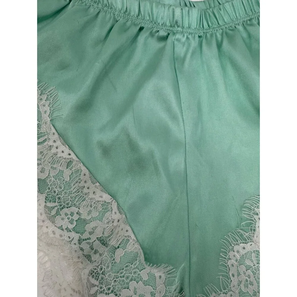 Y2K Croquette Mint French Cut Satin Lace Lounge Shorts Booty PJs Vintage - Picture 10 of 14